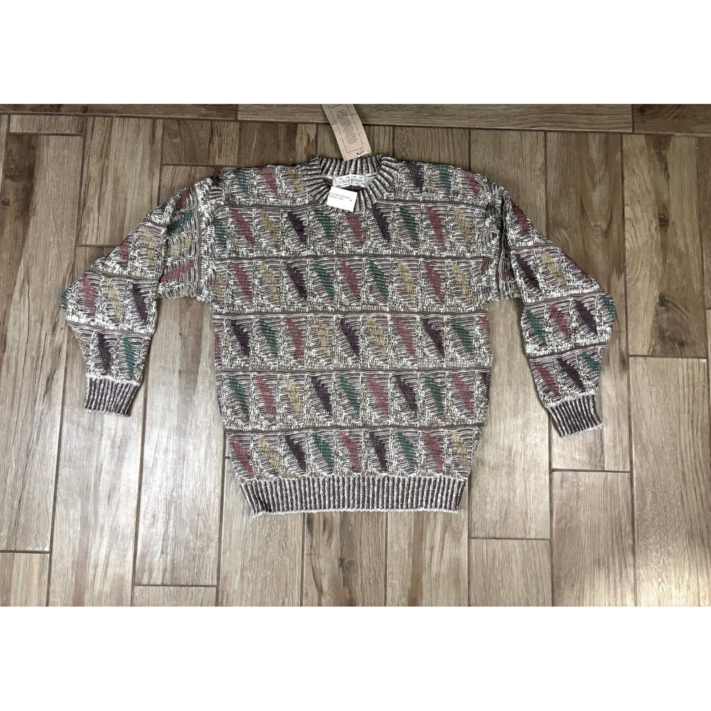 Vintage 90s Crossings Textured Knit Sweater Multicolor‎ Cotton Mens Large NWT